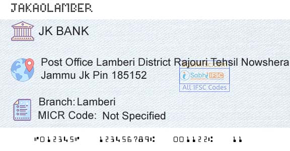 Jammu And Kashmir Bank Limited LamberiBranch 