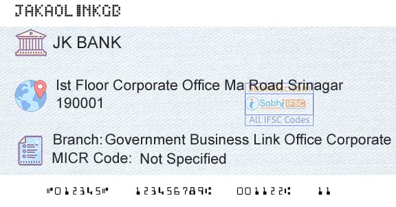 Jammu And Kashmir Bank Limited Government Business Link Office Corporate HeadquarBranch 