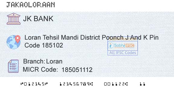 Jammu And Kashmir Bank Limited LoranBranch 