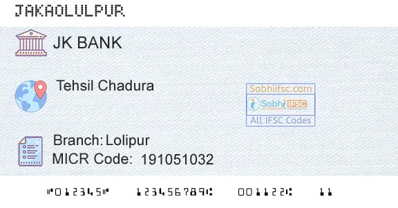 Jammu And Kashmir Bank Limited LolipurBranch 