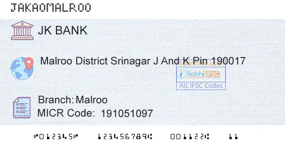 Jammu And Kashmir Bank Limited MalrooBranch 