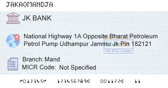 Jammu And Kashmir Bank Limited MandBranch 