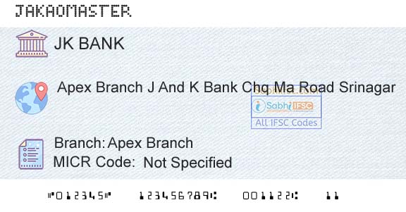 Jammu And Kashmir Bank Limited Apex BranchBranch 