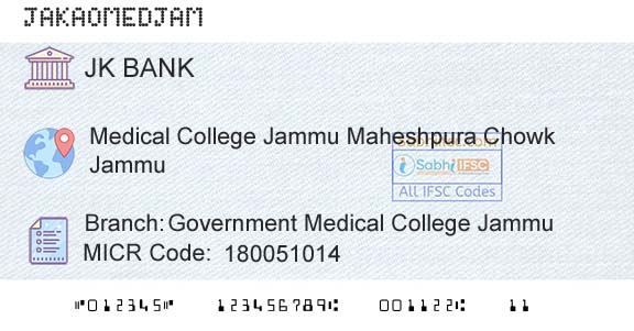 Jammu And Kashmir Bank Limited Government Medical College JammuBranch 