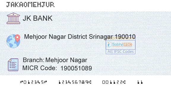Jammu And Kashmir Bank Limited Mehjoor NagarBranch 