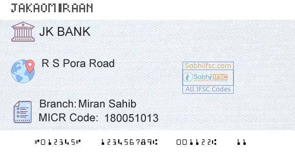 Jammu And Kashmir Bank Limited Miran SahibBranch 