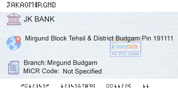 Jammu And Kashmir Bank Limited Mirgund BudgamBranch 