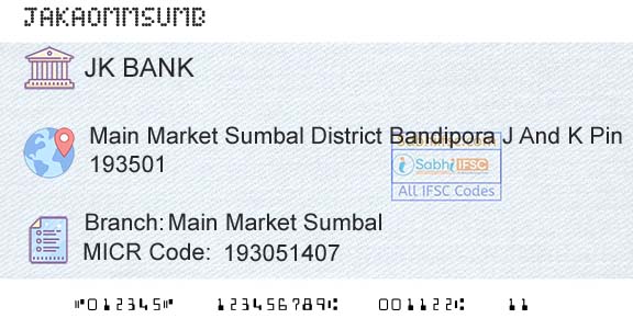 Jammu And Kashmir Bank Limited Main Market SumbalBranch 