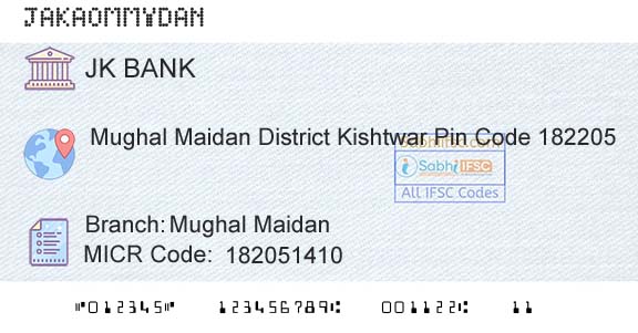 Jammu And Kashmir Bank Limited Mughal MaidanBranch 