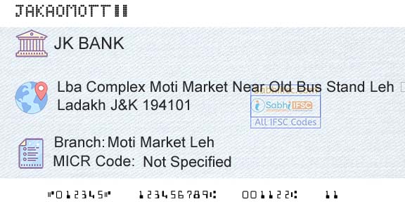 Jammu And Kashmir Bank Limited Moti Market LehBranch 