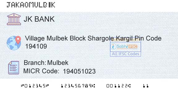 Jammu And Kashmir Bank Limited MulbekBranch 