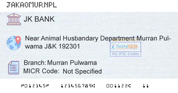 Jammu And Kashmir Bank Limited Murran PulwamaBranch 