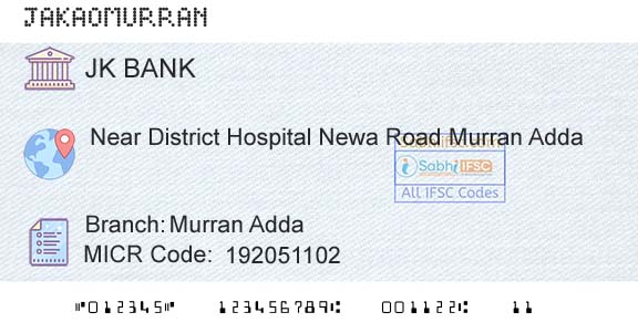 Jammu And Kashmir Bank Limited Murran AddaBranch 