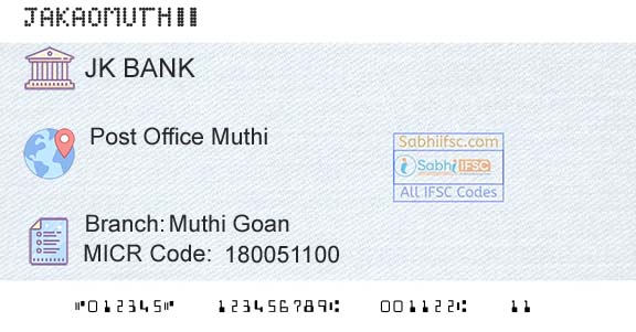 Jammu And Kashmir Bank Limited Muthi GoanBranch 