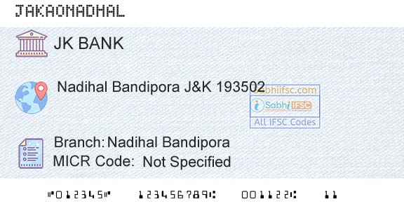 Jammu And Kashmir Bank Limited Nadihal BandiporaBranch 