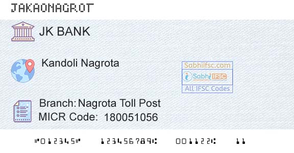 Jammu And Kashmir Bank Limited Nagrota Toll Post Branch 