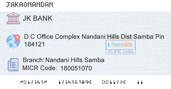 Jammu And Kashmir Bank Limited Nandani Hills SambaBranch 