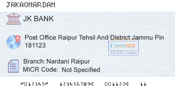 Jammu And Kashmir Bank Limited Nardani RaipurBranch 