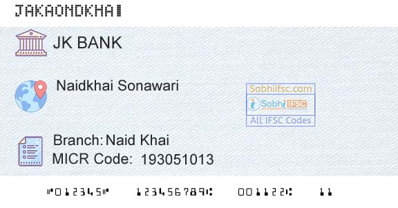 Jammu And Kashmir Bank Limited Naid KhaiBranch 