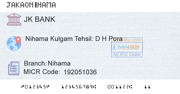 Jammu And Kashmir Bank Limited NihamaBranch 