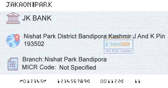 Jammu And Kashmir Bank Limited Nishat Park BandiporaBranch 