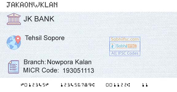 Jammu And Kashmir Bank Limited Nowpora KalanBranch 