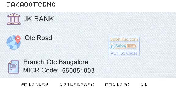 Jammu And Kashmir Bank Limited Otc BangaloreBranch 