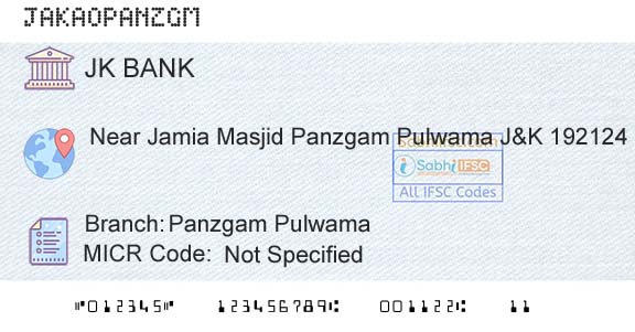 Jammu And Kashmir Bank Limited Panzgam PulwamaBranch 