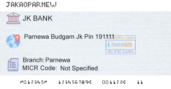 Jammu And Kashmir Bank Limited ParnewaBranch 