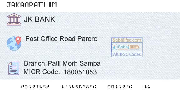 Jammu And Kashmir Bank Limited Patli Morh SambaBranch 