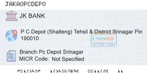 Jammu And Kashmir Bank Limited Pc Depot SrinagarBranch 