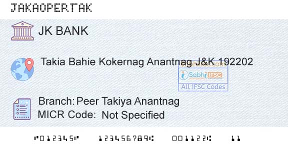 Jammu And Kashmir Bank Limited Peer Takiya AnantnagBranch 