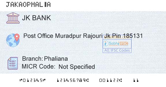 Jammu And Kashmir Bank Limited PhalianaBranch 