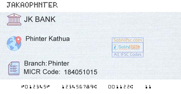 Jammu And Kashmir Bank Limited PhinterBranch 