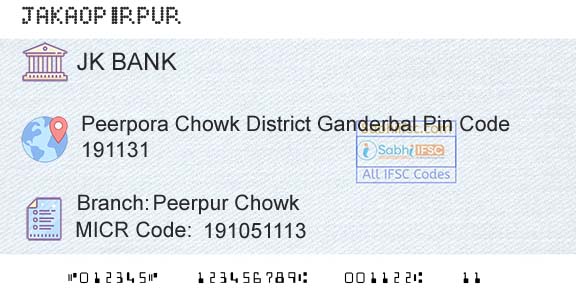 Jammu And Kashmir Bank Limited Peerpur ChowkBranch 