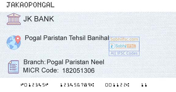 Jammu And Kashmir Bank Limited Pogal Paristan Neel Branch 