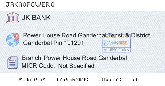 Jammu And Kashmir Bank Limited Power House Road GanderbalBranch 