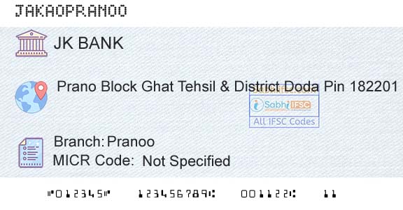 Jammu And Kashmir Bank Limited PranooBranch 