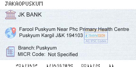 Jammu And Kashmir Bank Limited PuskyumBranch 
