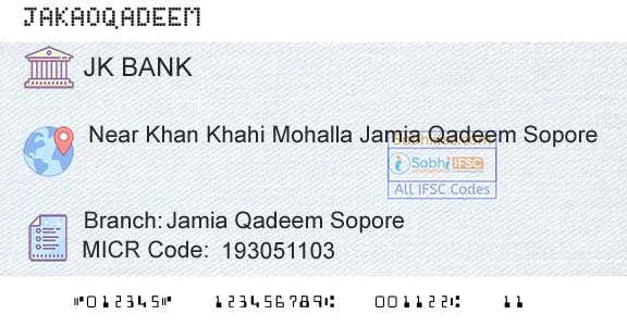 Jammu And Kashmir Bank Limited Jamia Qadeem SoporeBranch 