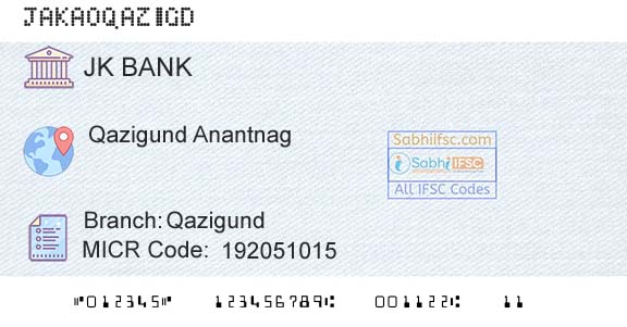 Jammu And Kashmir Bank Limited QazigundBranch 
