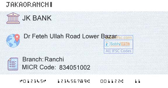 Jammu And Kashmir Bank Limited RanchiBranch 