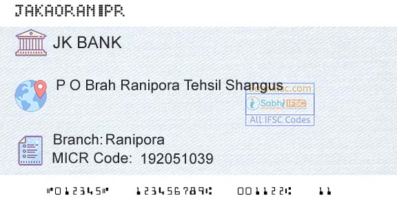 Jammu And Kashmir Bank Limited RaniporaBranch 