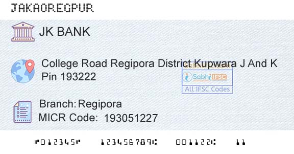 Jammu And Kashmir Bank Limited RegiporaBranch 