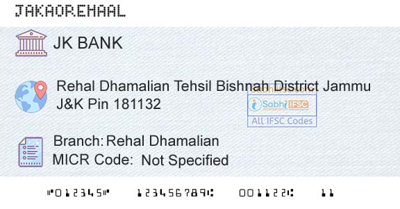 Jammu And Kashmir Bank Limited Rehal DhamalianBranch 