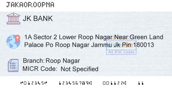 Jammu And Kashmir Bank Limited Roop NagarBranch 