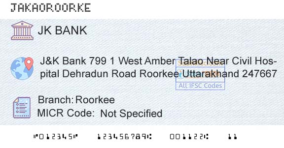 Jammu And Kashmir Bank Limited RoorkeeBranch 