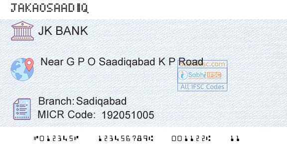 Jammu And Kashmir Bank Limited SadiqabadBranch 