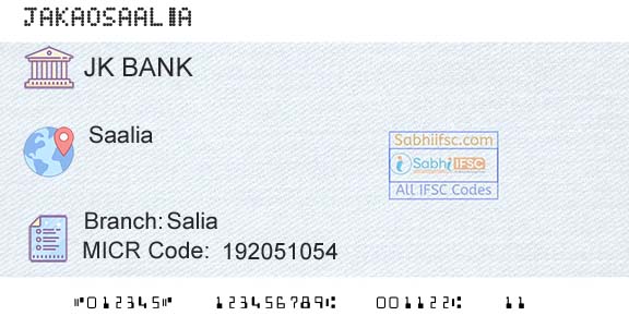 Jammu And Kashmir Bank Limited SaliaBranch 