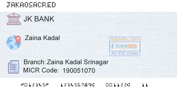 Jammu And Kashmir Bank Limited Zaina Kadal SrinagarBranch 